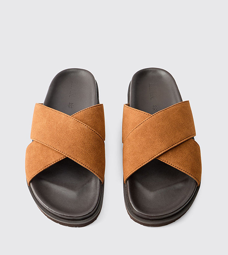 BoohooMAN Faux Leather Woven Mix Flat Sandals