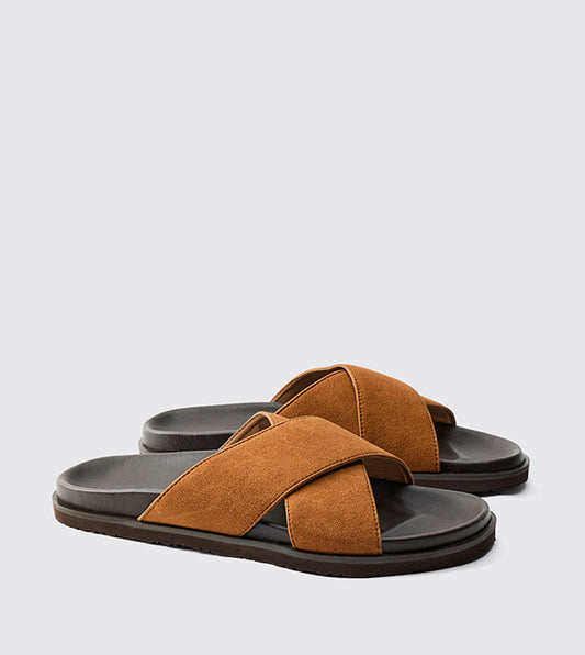 BoohooMAN Faux Leather Woven Mix Flat Sandals