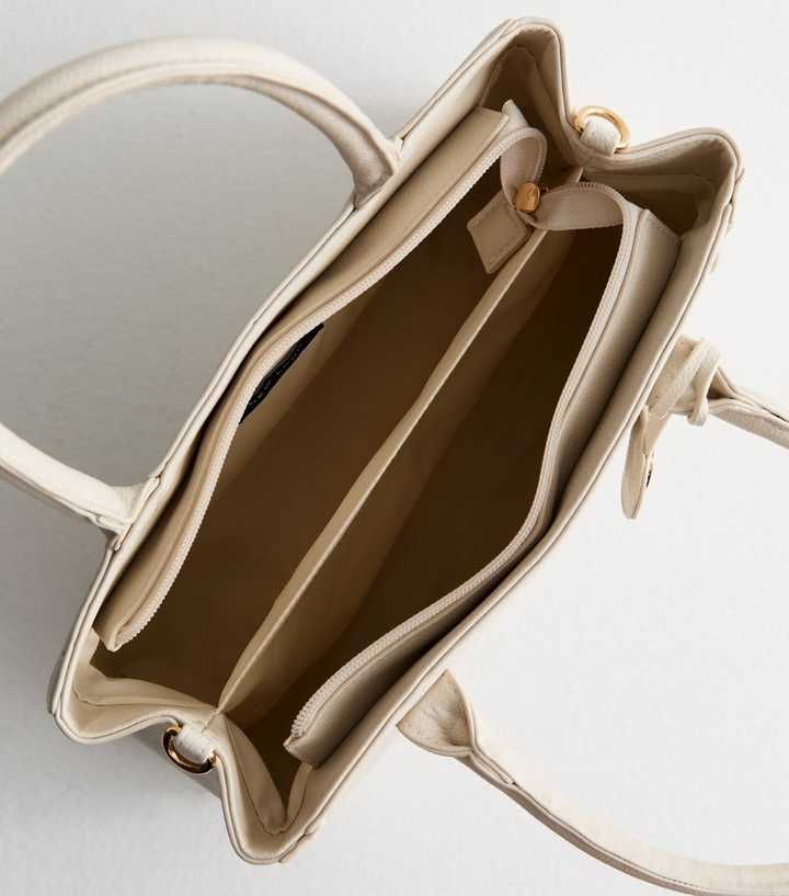 Newlook Cream Leather-Look Debossed Tote Bag