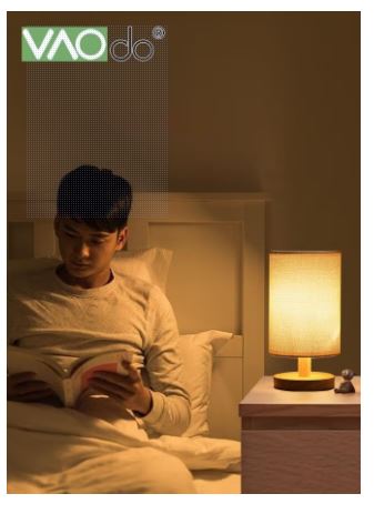 VAOdo 3 Colors Fabric Table Lamp USB Rechargeable Small Bedside Lamp with Remote Control Solid Wood Base Ephedra Shade Home Decor Table Lamp