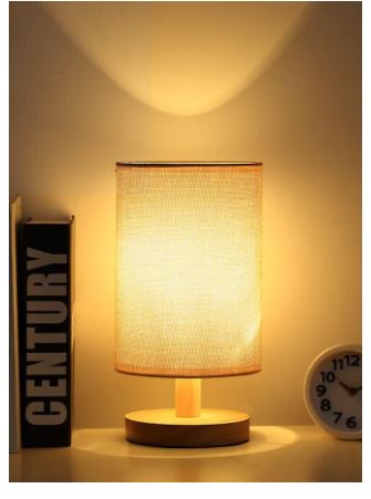 VAOdo 3 Colors Fabric Table Lamp USB Rechargeable Small Bedside Lamp with Remote Control Solid Wood Base Ephedra Shade Home Decor Table Lamp