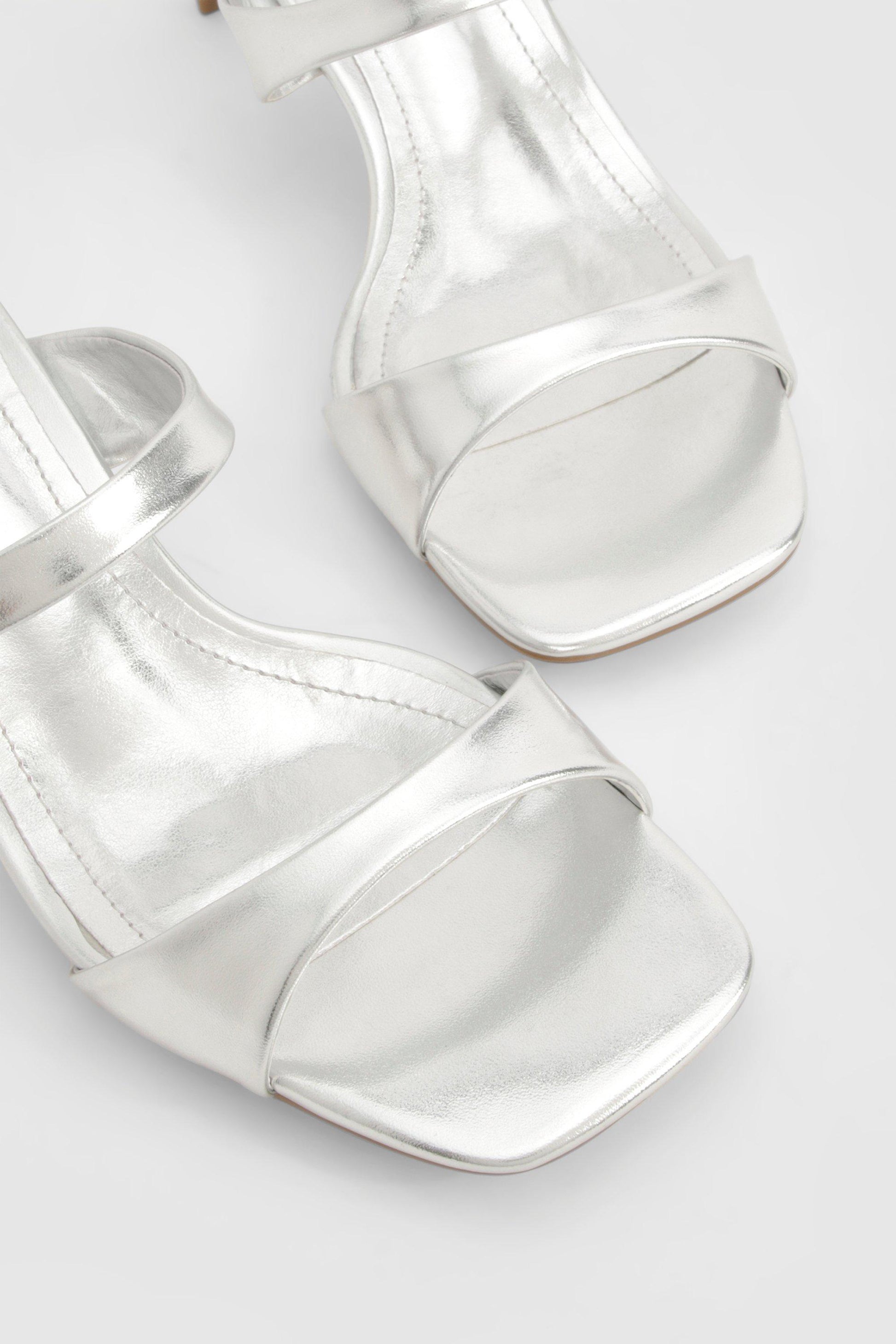 Boohoo Wide Fit Metallic Double Strap Low Heeled Mules Shoe – Your