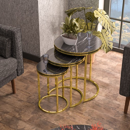GOLDFALEZ Nesting Table Black and Gold PVC