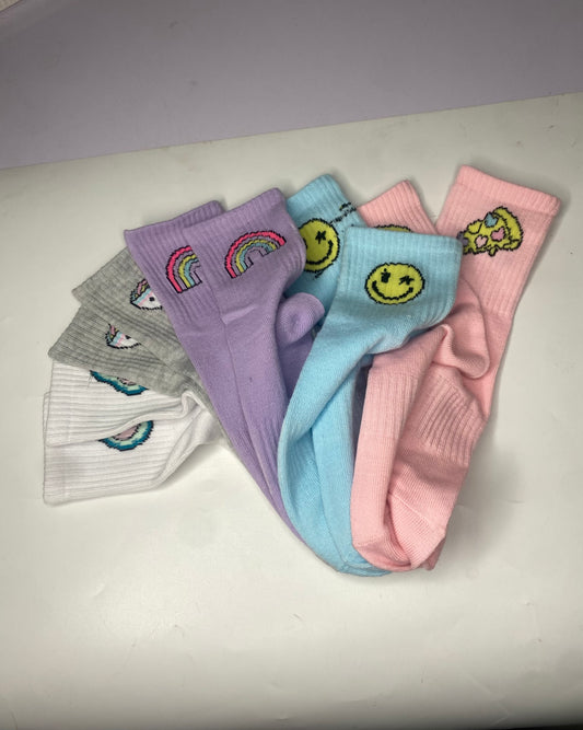 California Sunshine Five Pack Multicoloured Foodie Crew Socks Size S/M