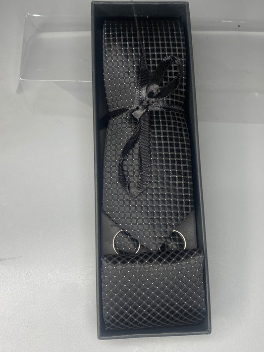 T&C 3pcs / set paisley patterned neck tie, cufflinks and pocket square - Dotted sliver design