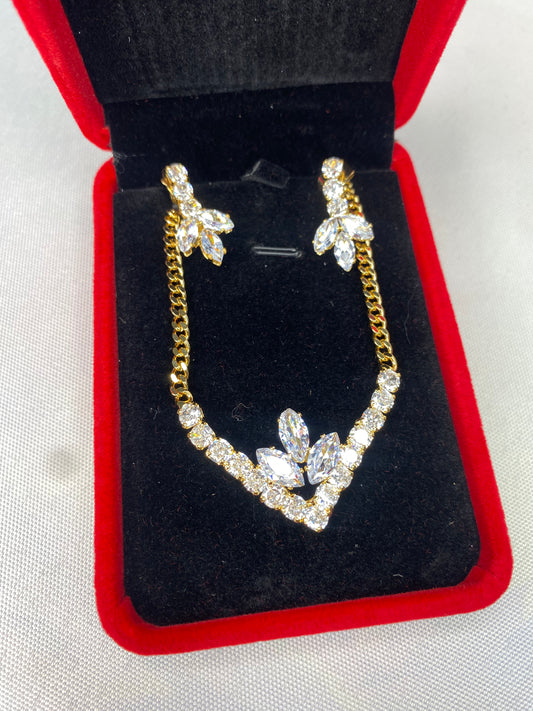 CZ Paved V Shaped Necklace and Earring SJP