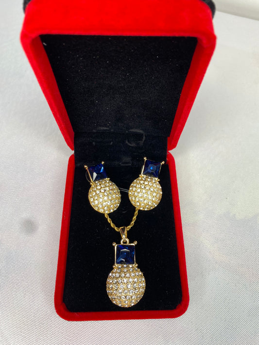 Gold Peridot Emerald Blue Zircon Necklace Set SJP