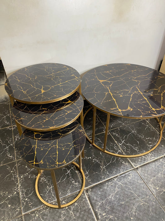 Pukka Coffee Unbreakable Glass Black Marble Pattern Nesting Center Table Set - Gold Black Marble Pattern