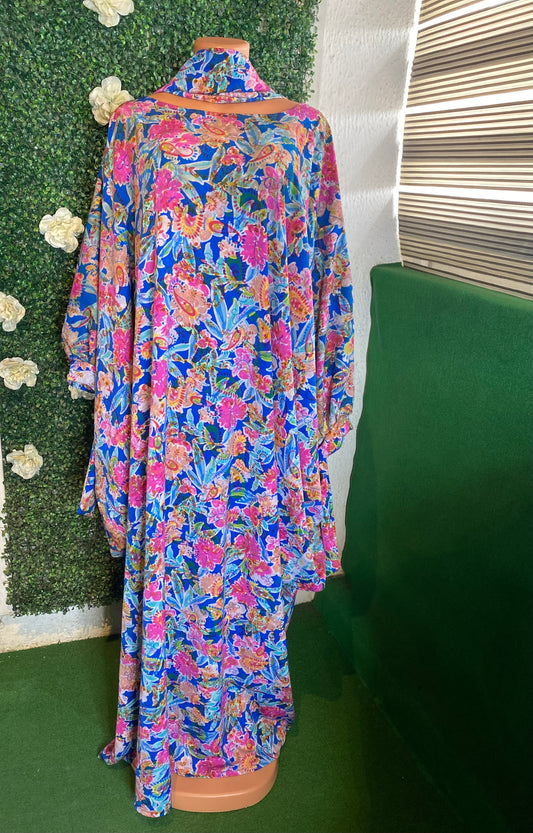 K&Y vintage vibrant Ready to wear bubu gown with scarf free size