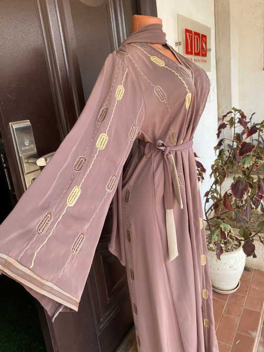 AA Royale. Egypt Abaya With Scarf & Belt - Brown