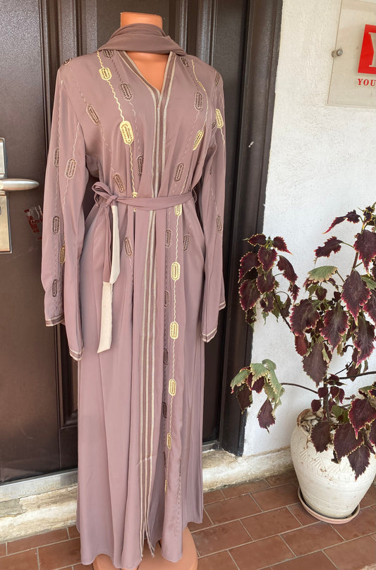 AA Royale. Egypt Abaya With Scarf & Belt - Brown