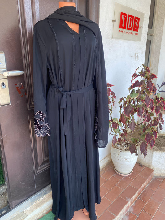 AA Royale. Ashly Abaya With Scarf & Belt - Black