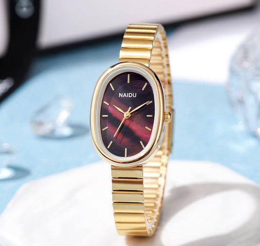 RFA Naidu High-Quality Steel Oval Watch Gold Black Face