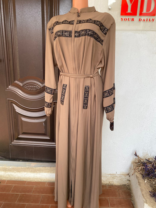 AA Royale Egyptian Abaya Zip Neck- Cream