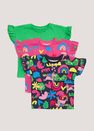 Matalan Girls 3 Pack Plain & Print T-Shirts (9mths-5yrs)