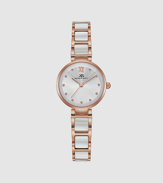 Kenneth Scott Classic Analog White Dial Watch-White- Gold