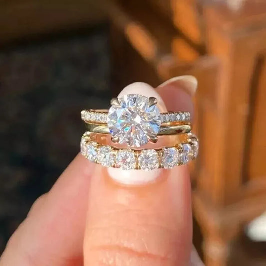 3Pcs Exquisite Luxury Rings Set for Women Shiny Cubic Zirconia Wedding Engagement Accessories SJP