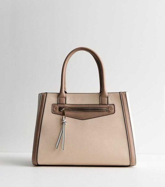 NEWLOOK  Stone Leather-Look Colour Block Tote Bag