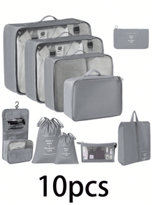 Shein 10pcs/1set Travel Organizer Bag, Toiletry Bag, Storage: Gray & Black