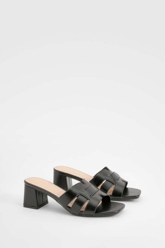 Bestelle Cut Out Block Heeled Mules Shoe