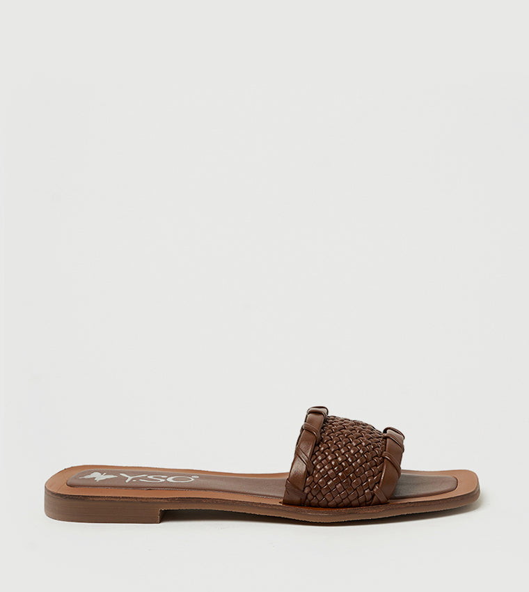 Y.SO LAURIE Open Toe Flat Sandals: Tan
