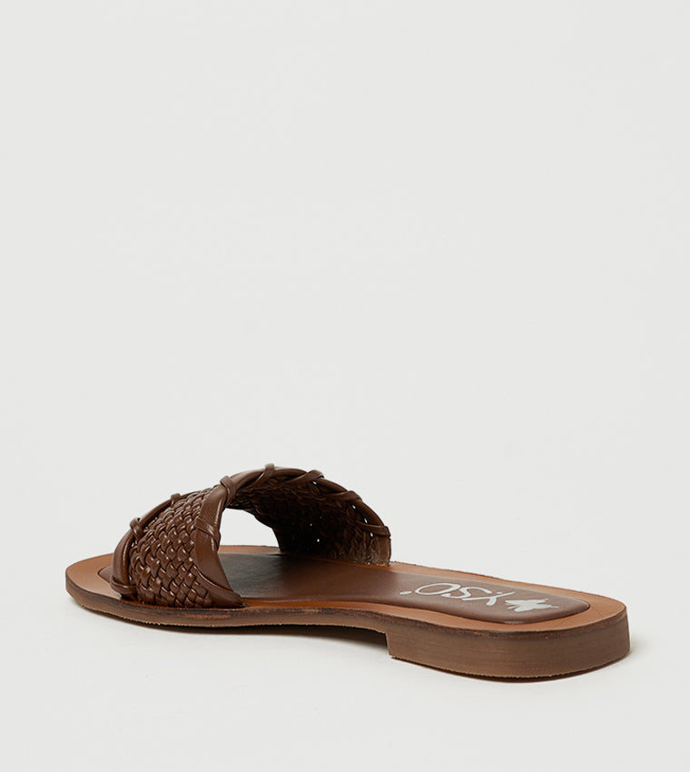 Y.SO LAURIE Open Toe Flat Sandals: Tan