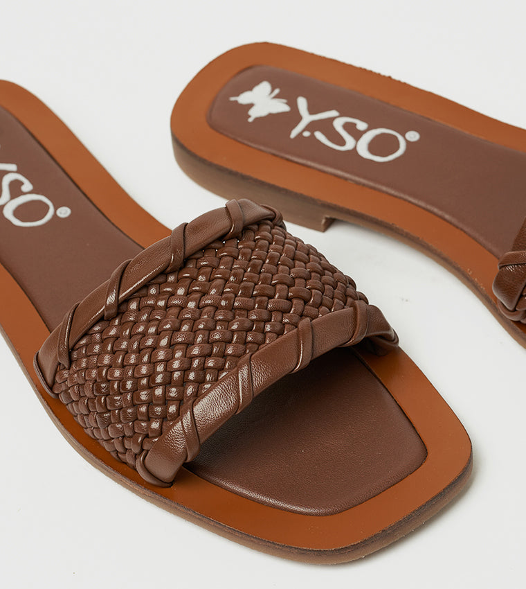 Y.SO LAURIE Open Toe Flat Sandals: Tan