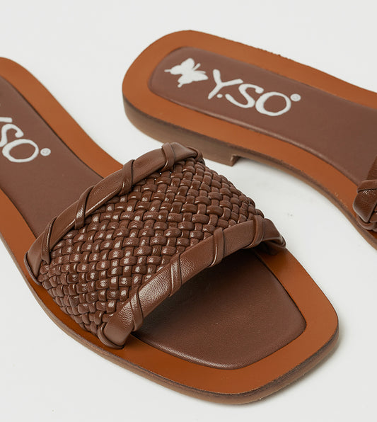 Y.SO LAURIE Open Toe Flat Sandals: Tan