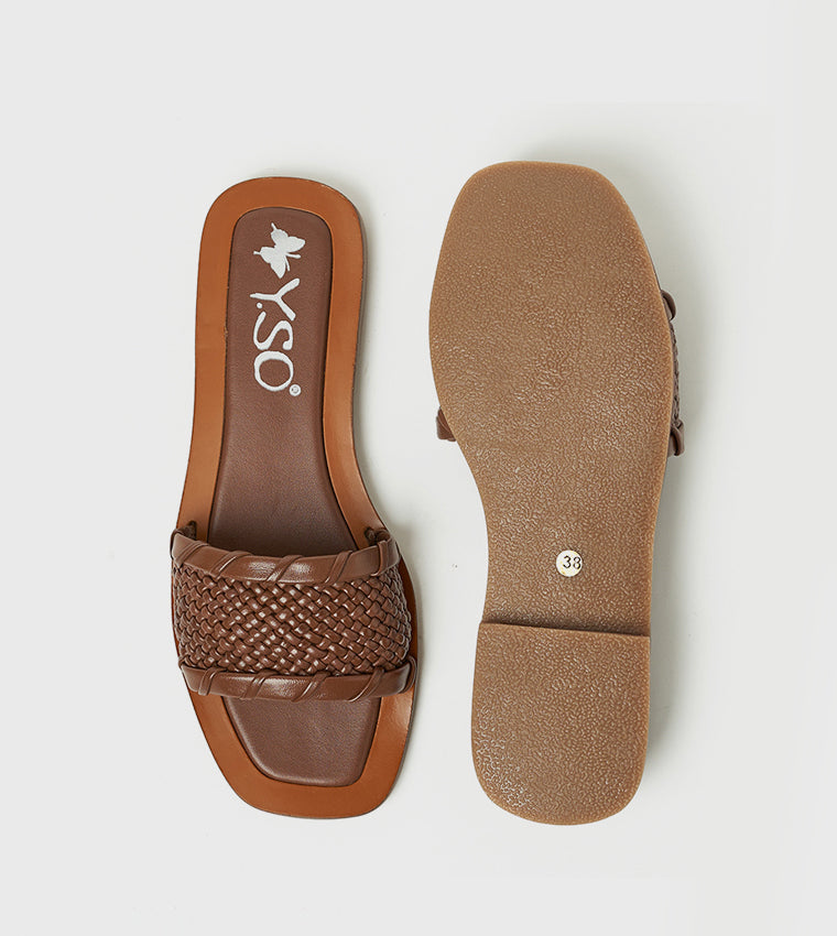 Y.SO LAURIE Open Toe Flat Sandals: Tan