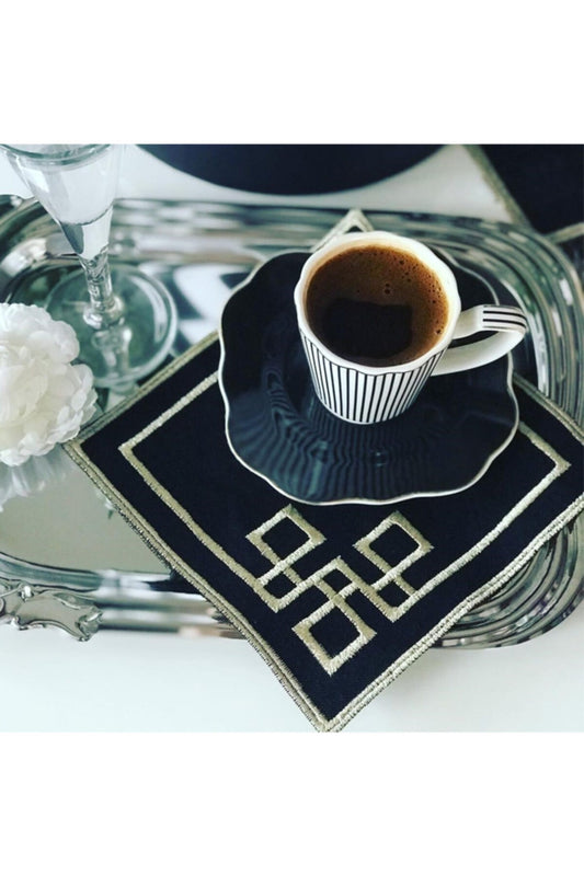 GC Geometric Embroidery Cocktail Napkin Sa 1 Piece Size: BLACK G