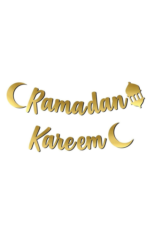 BİDOLUMUTLULUK Ramadan Kareem Written Calligraphy Banner Gold Color 200x20 Cm Ramadan Feast Gold Ornament BDRAMAZAN