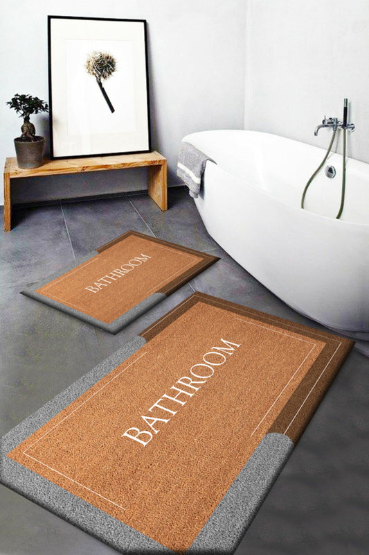 Else CarpetElse Brown Bath Written Washable Non-Slip Base 2 Pcs Bath Mat Closet Set Carpet Passo-11  Size: Pattern-6