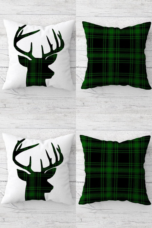 Christmas New Year Christmas Deer Hidden Zipper Throw Pillow Cover Sofa Pillow Cover Set(4pcs)  Size: Green-White