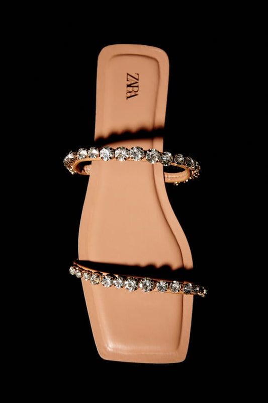 ZARA FLAT SANDALS WITH RHINESTONES NATURAL