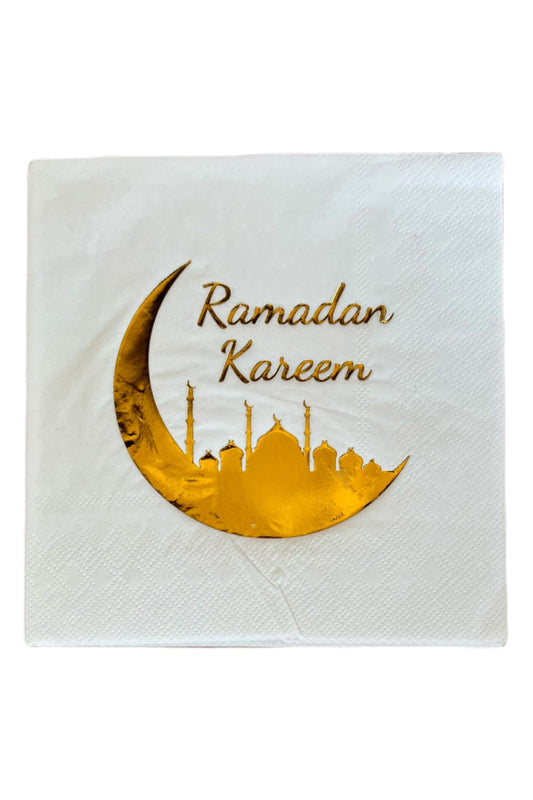 Huzur Party Store Ramadan Kareem Gold Gilded Napkin 16 Pcs 16x16 Cm Gold Leaf Ramadan Bayram Themed Religious Ornament HZRRAMAZANPECETE