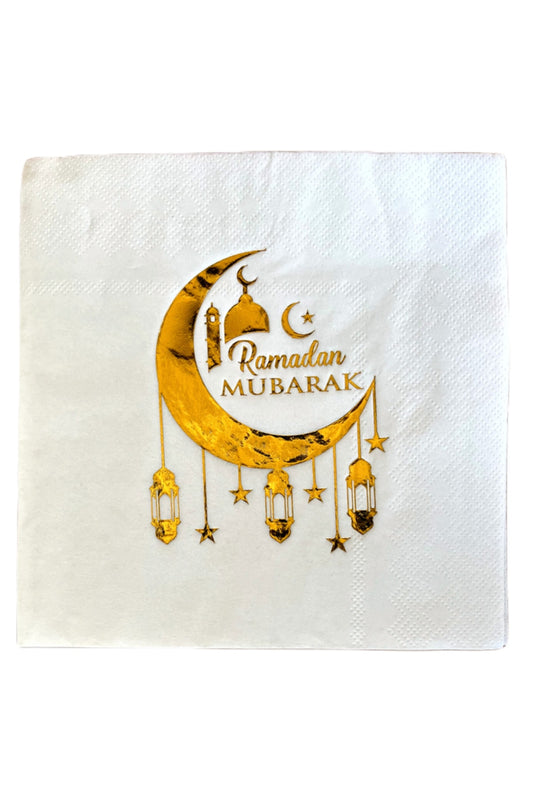 Huzur Party Store Ramadan Mubarak Gold Gilded Napkin 16 pcs 16x16 cm Gold Leaf Ramadan Eid Themed Religious Ornament
