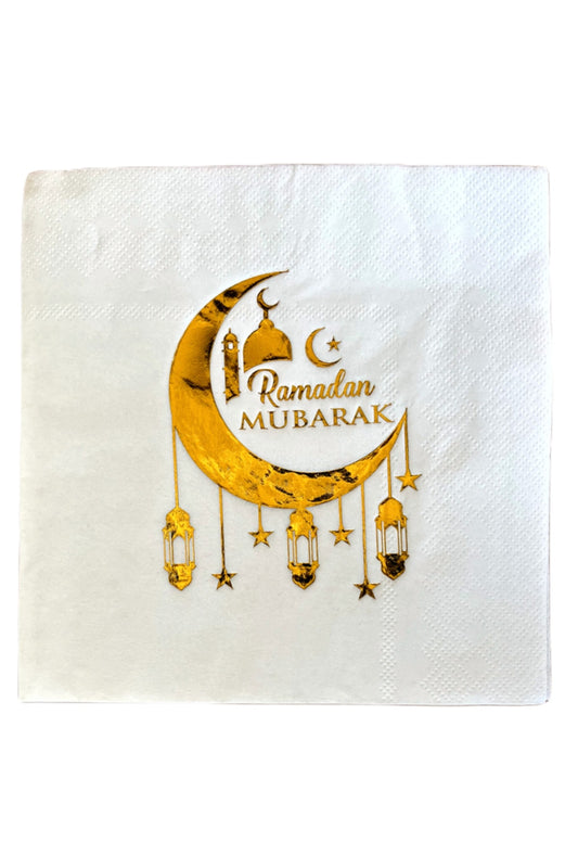 Huzur Party Store Ramadan Mubarak Gold Gilded Napkin 16 pcs 16x16 cm Gold Leaf Ramadan Eid Themed Religious Ornament