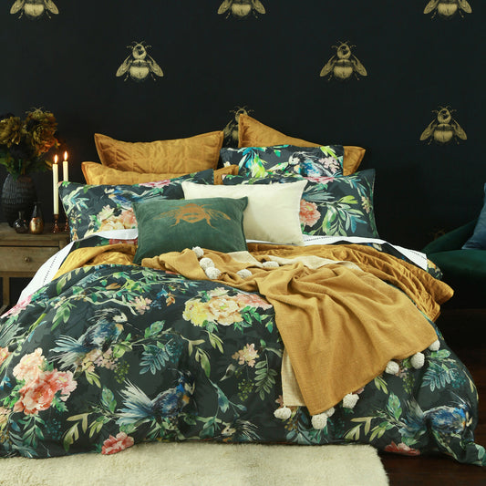 M M LINEN Superking Green Kiku Duvet Cover