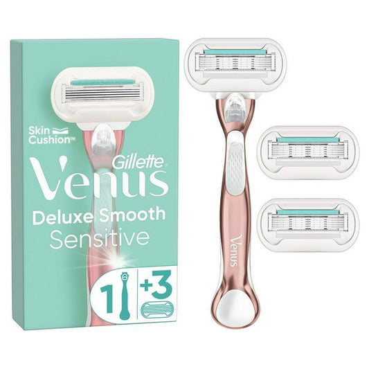 Gillette Venus Deluxe Smooth Sensitive Rose Gold Razor Handle + 3 Blades