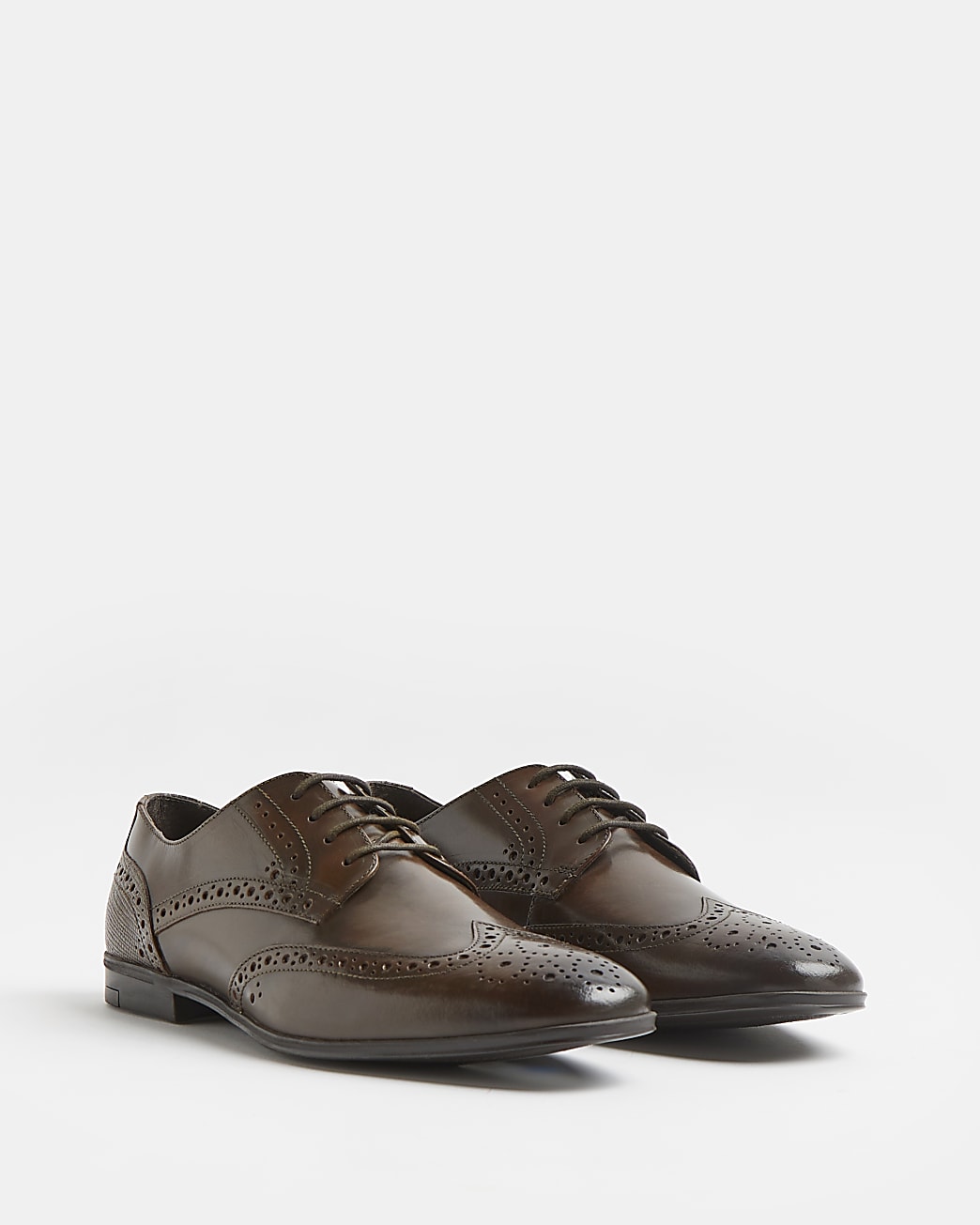 RIVER ISLAND BROWN LACE UP LEATHER BROGUE DERBY SHOES
