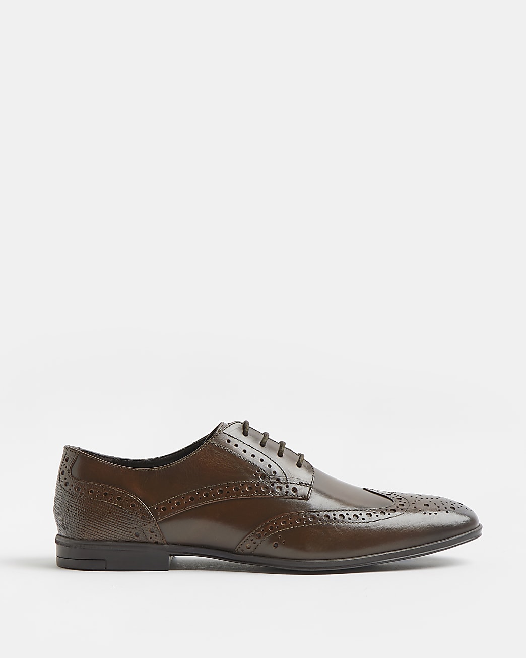 RIVER ISLAND BROWN LACE UP LEATHER BROGUE DERBY SHOES