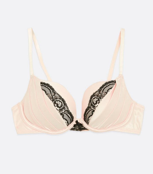 Newlook Pink Satin Lace Trim Push Up Bra