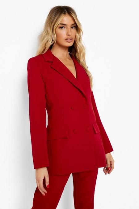 DOUBLE BREASTED TAILORED BLAZER - BERRY - 12