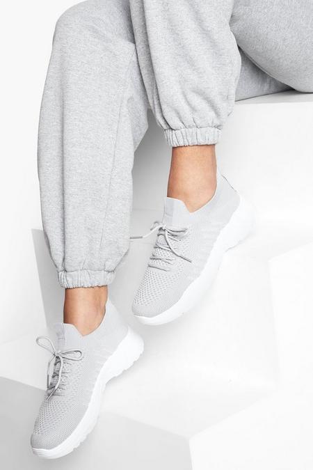 GREY KNITTED LACE UP SPORTS TRAINERS